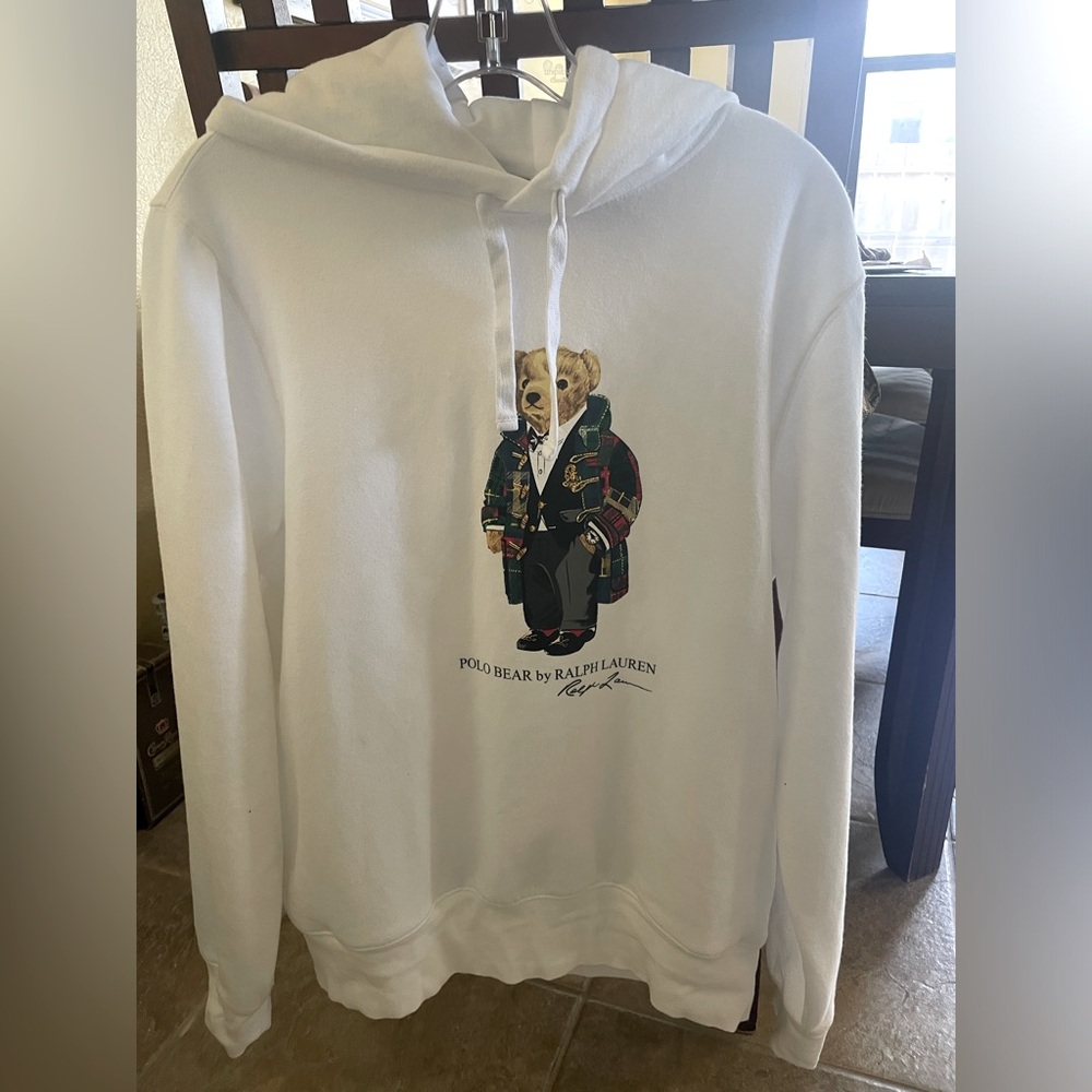 Ralph Lauren Polo Bear Lightweight White Hoodie Size Medium